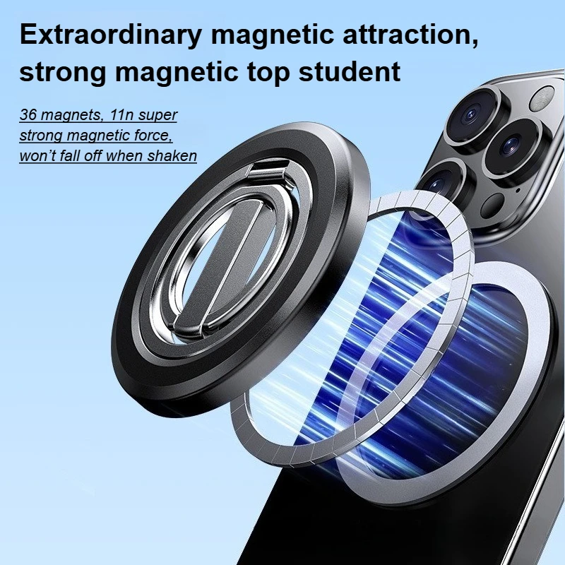 Podwójnie składany magnetyczny uchwyt na telefon z klejem 360 °   Obrotowy uchwyt pierścieniowy na biurko do iPhone'a 17 16 Pro Max, wykonany ze stopu. — zdjęcie produktu 4