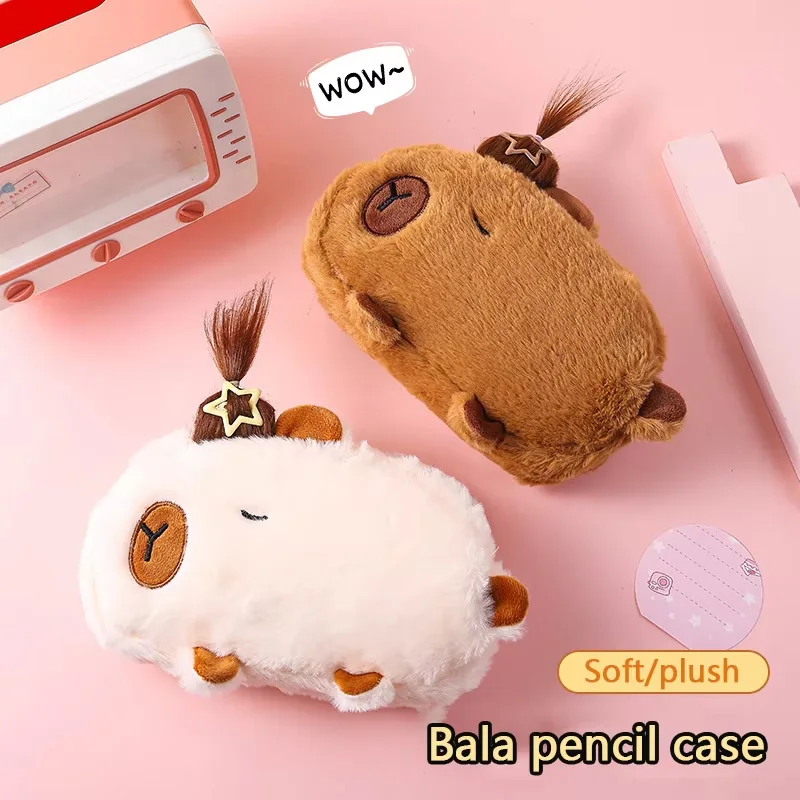 Cute Cartoon Capibala Plush Pencil Case Novelty Afro Hair Capybara Pencil Bag for Kids Student Stationery Large Capacity Storage