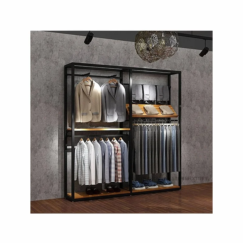 customized.Custom men clothes store display cabinet stand clothing store garment display rack heavy duty black clothing display