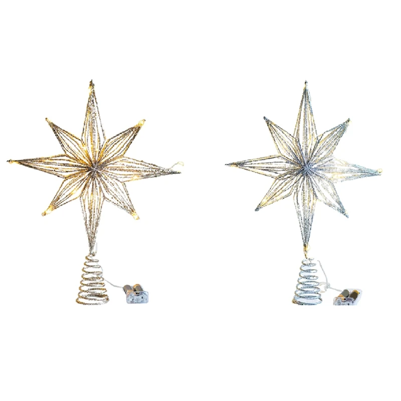 Christmas Tree Toppers Star LED Lamp Home Christmas Decorations For Tree Ornaments Eight-Pointed Star Tree Light