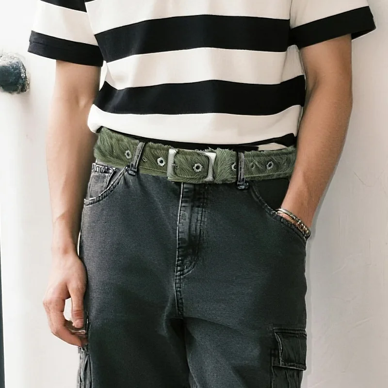 Genuine Leather Horsehair Belt Niche Light Luxury Fur Metal Buckle Unisex Trendy Belt