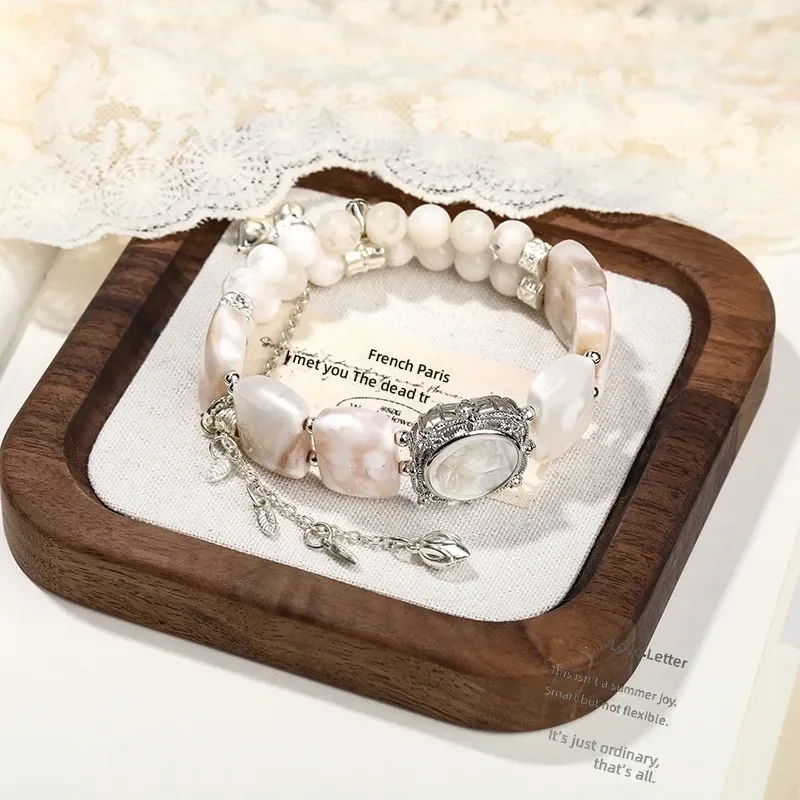 DIY original design natural white snowflake ghost snowflake agate hand crystal bracelet light luxury female white shell