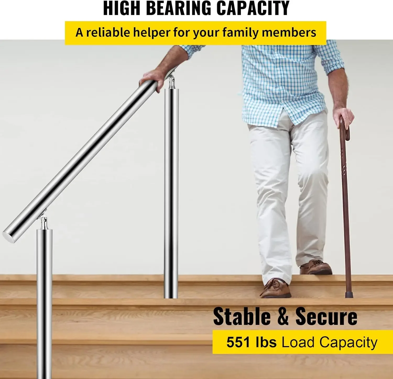 Stainless Steel Handrail 551LBS Load Handrail for Outdoor Steps 32x34 Outdoor Stair Railing Silver Stair
