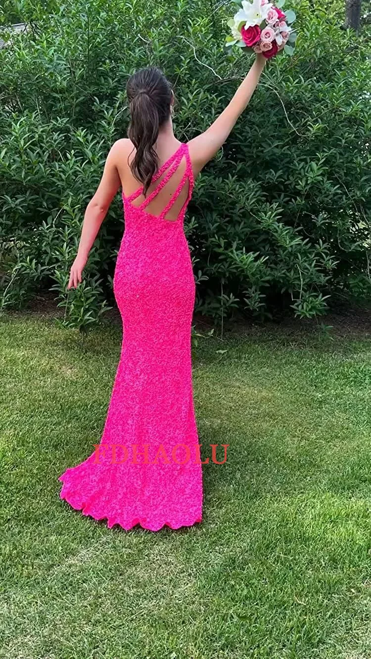 Robe de Bal à Paillettes Asymétrique Personnalisée pour Femme, Tenue de Soirée Longue, Sirène, Sexy, Fendue, LO2038