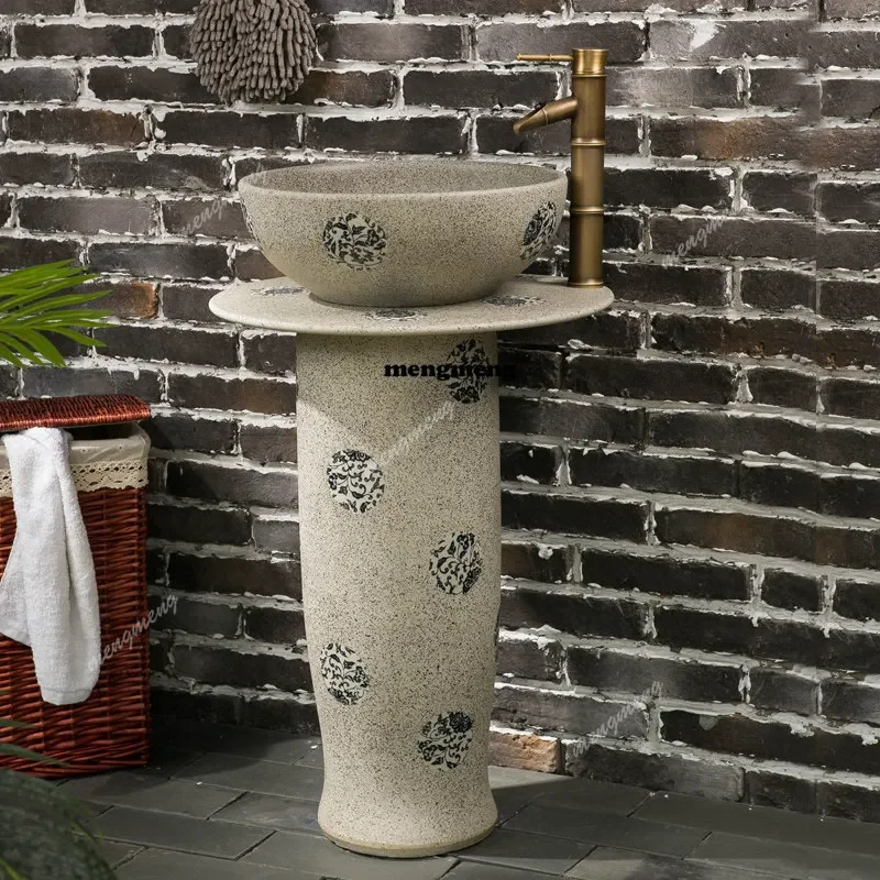 

Balcony column washbasin outdoor integrated hemp stone washbasin retro courtyard