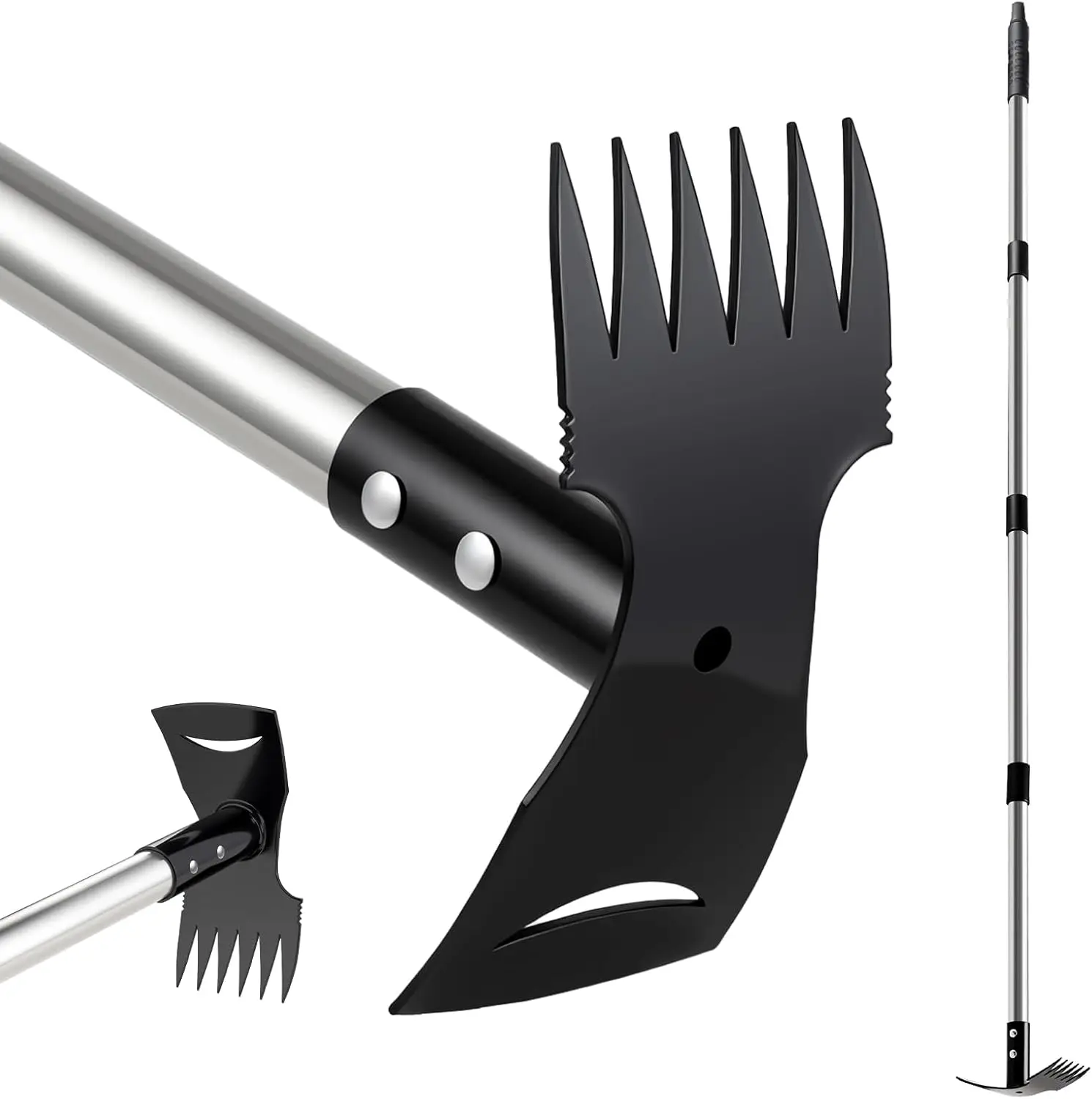 

Long Handle Weed Puller Tool, 2-in-1 Garden Weeder Rake & Hoe Combo for Lawn Patio Yard