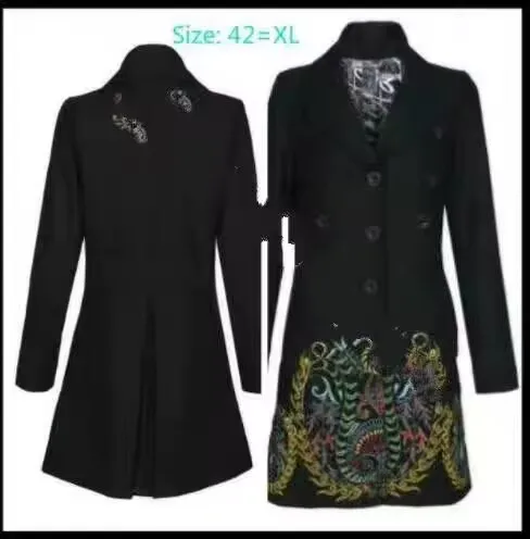 Foreign Trade Original Single New Spanish Exquisite Embroidered Black Woolen Coat