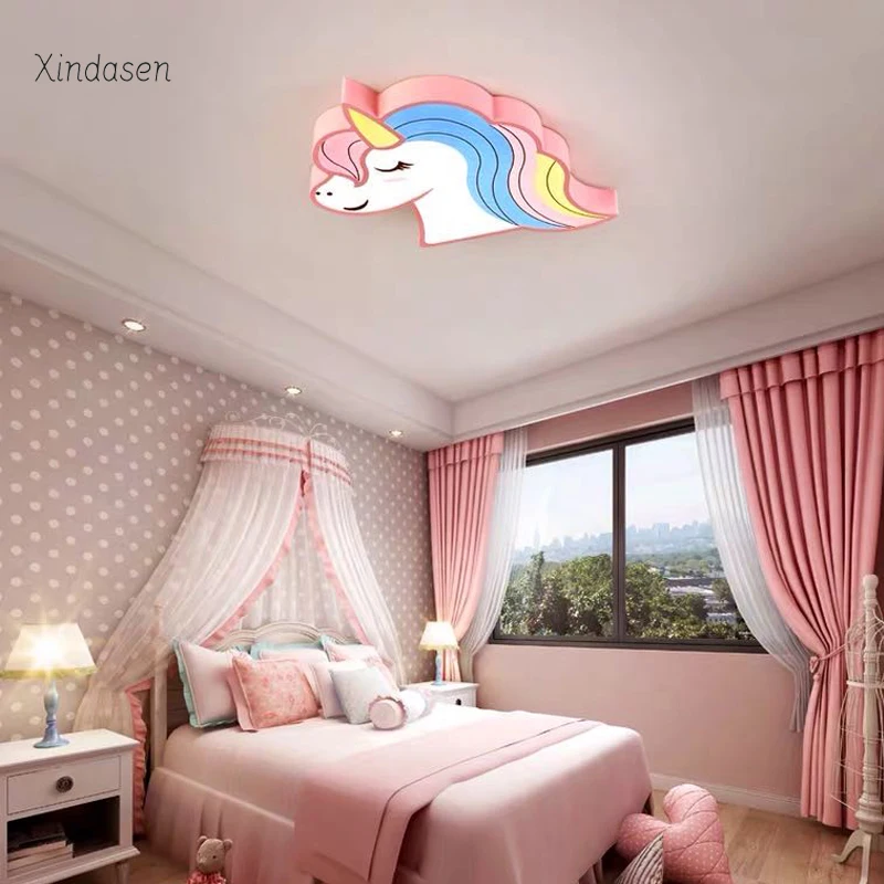 Plafoniere a LED per camera dei bambini con unicorno con telecomando Paralume per cartoni animati Lampada carina per bambini Deco Lampadari per bambini ragazza