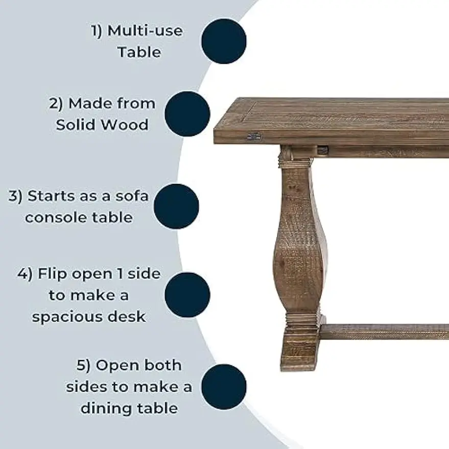 Mesa consola Modular Flip Top comedor o acento madera maciza natural recuperada natural con ajenjo y desgastado versátil