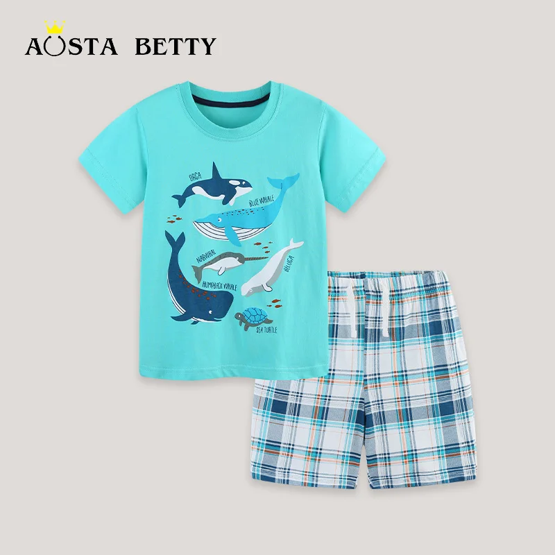 Summer new children's T-shirt set; European and American style boys' short-sleeved two-piece knit cotton toddler set dropshippin