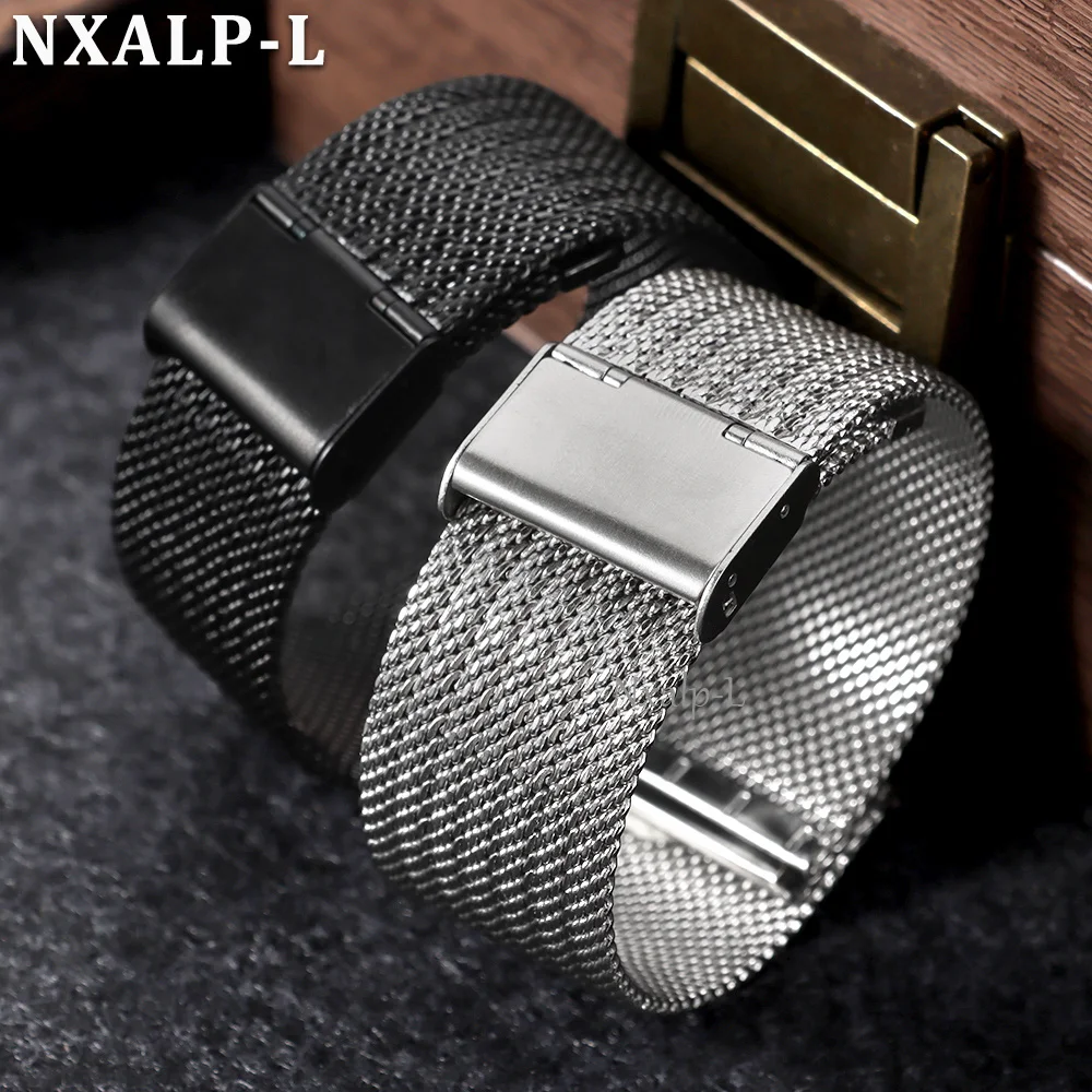 0.6 Milanese Mesh Loop 18mm 20mm 22mm for DW for Omega Bracelet Stainless Steel Watch Band 1.8mm Thickness Strap Folding Buckle view 4