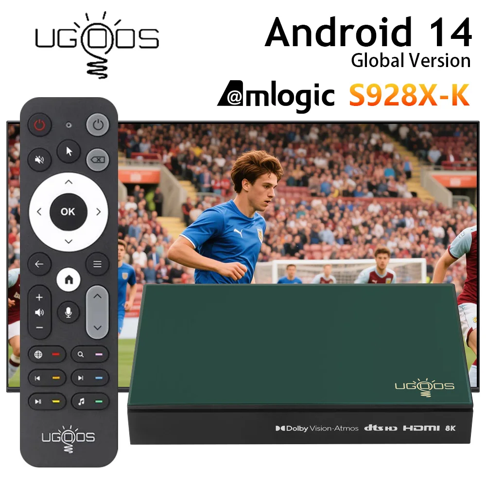 

UGOOS SK1 Lite Amlogic S928X-K Android 14 Смарт ТВ-приставка DDR4 WIFI6 BT5.2 AV1 8K 1000M Медиаплеер 8 ГБ 64 ГБ