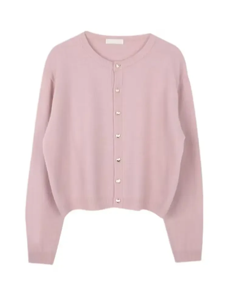 Cardigan Women Pink Sweet Girl Love Buttons Design Sweaters Autumn All-match Age-reducing Korean Trendy Daily Leisure Prevalent