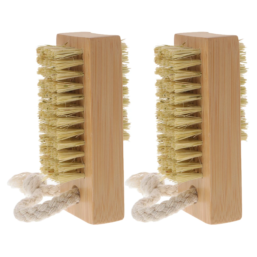 

2 Pcs Brush Nail Barber Finger Scrub Brushes Bamboo Nails Grip Beige Hand