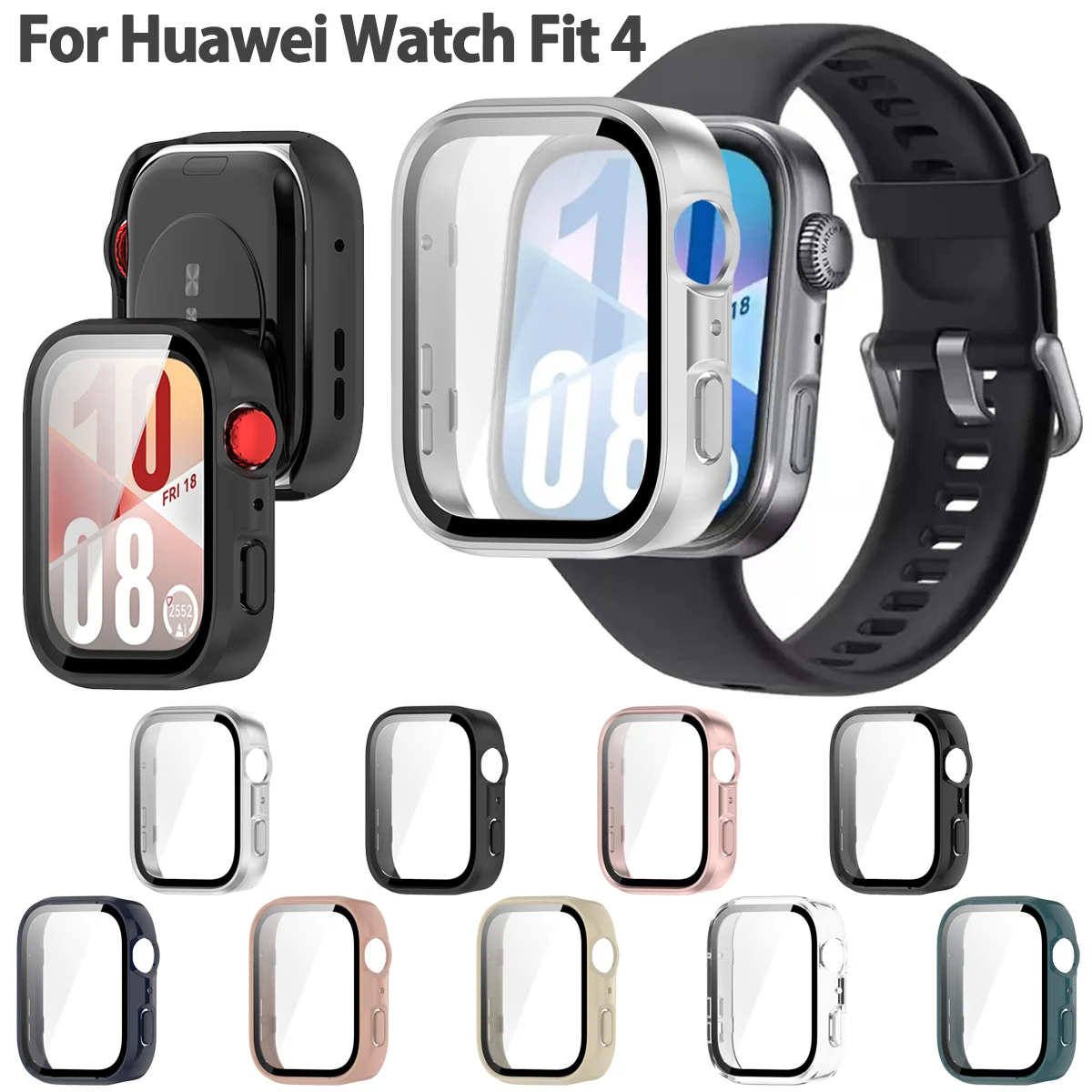 PC Hard Case Cover For Huawei Watch Fit4 Tempered Glass Film Full Coverage Shell watch Fit 4 Screen Protective Casing