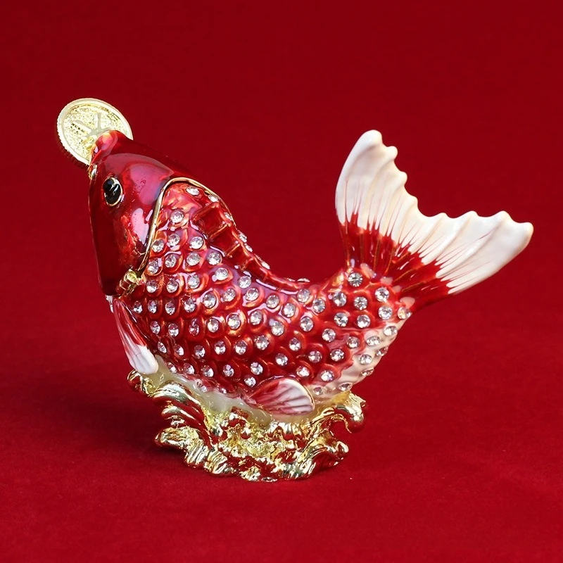 FOR Metal Enamel Jewelry Box Spit Money Goldfish Koi Handicrafts Painted Diamond Ornaments Two Packs
