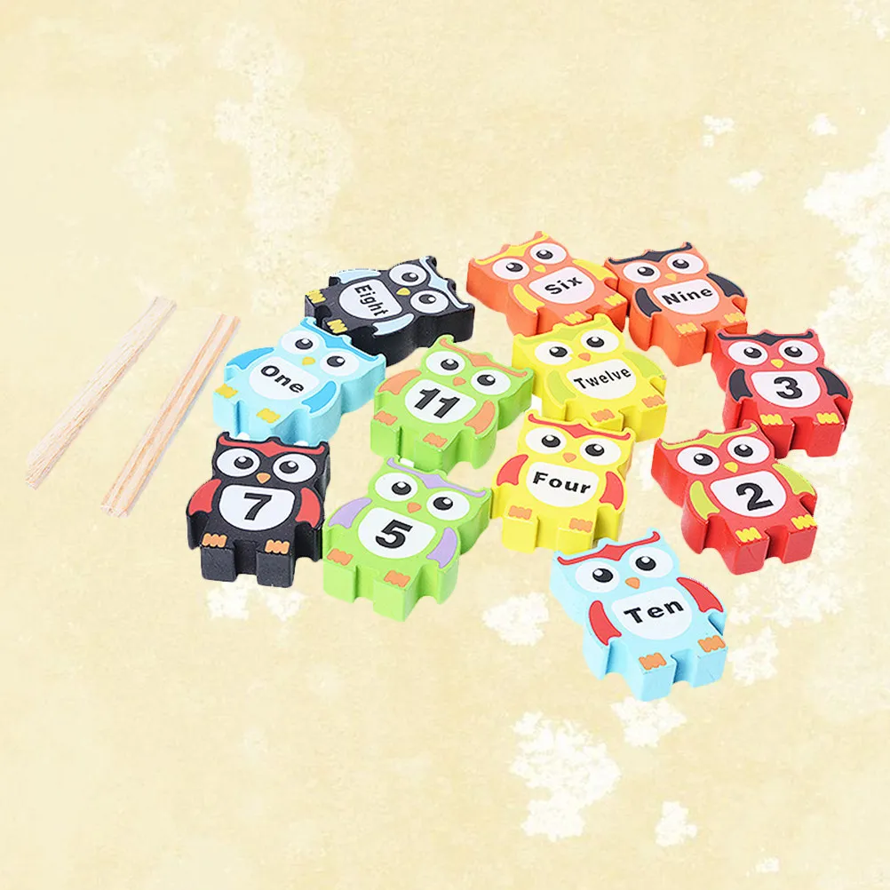 

12Pcs Wooden Owl Shape Balance Building Set Natural Wood Material Water Paint Safe Rounded Edges Double Sided Numbers Words