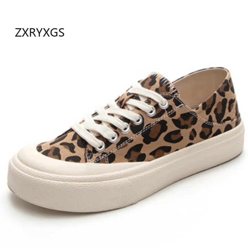 

ZXRYXGS 2025 New Spring Leopard Print Canvas Shoes Women Sneakers Shoes Flat Comfortable Versatile Casual Sneakers Trendy Shoes