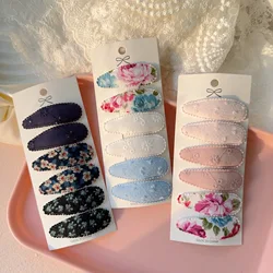 6Pcs/set Fresh Print Cotton Alloy Hair Clips for Kids Fabric Plaid BB Hairpins Girl Hairgripe Headwear Baby Hair Accessories