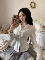 Y2K White Blouse Women Korean Fashion Sexy Slim Long Sleeve Tunics Shirt Harajuku Preppy Style Casual Chic JK Tops Kpop