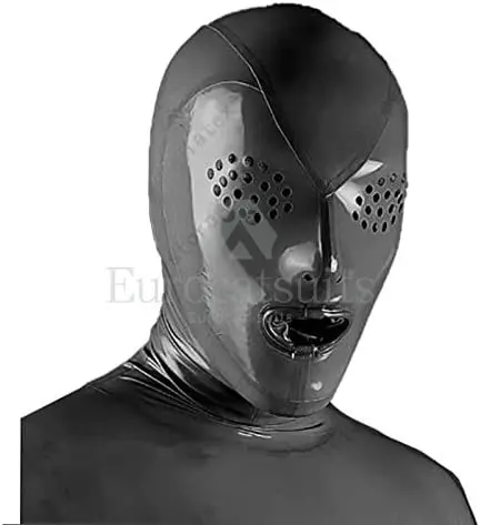 

Latex Hood Grey Rubber Mask with Eyes honeycomb opening and Mouth Sheath Design for Catsuit Unique Clubwear Halloween