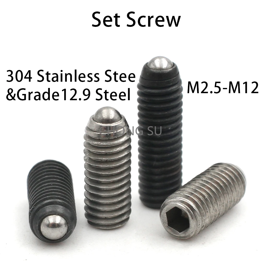 1/2/5 pezzi M2.5 M3 M4 M5 M6 M8-M12 Grado 12.9 Acciaio al carbonio 304 acciaio inossidabile Esagono incassato Molla a sfera Stantuffo Grub Point Set Vite