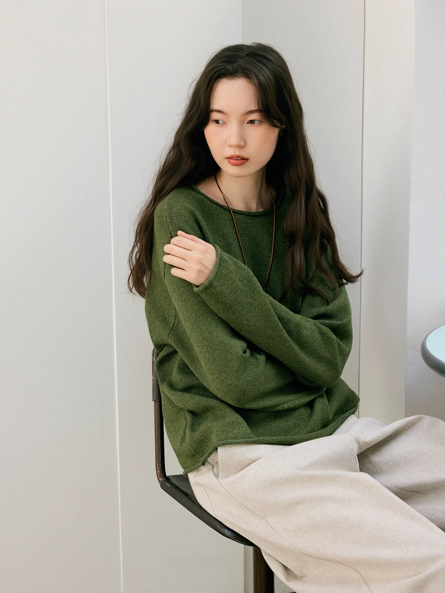 

Dry Comfortable Woolen Knitted round Ne Sweater with Cuffed Casual Loose Fit for Women Cotton Regenerated Cellulose Fi...