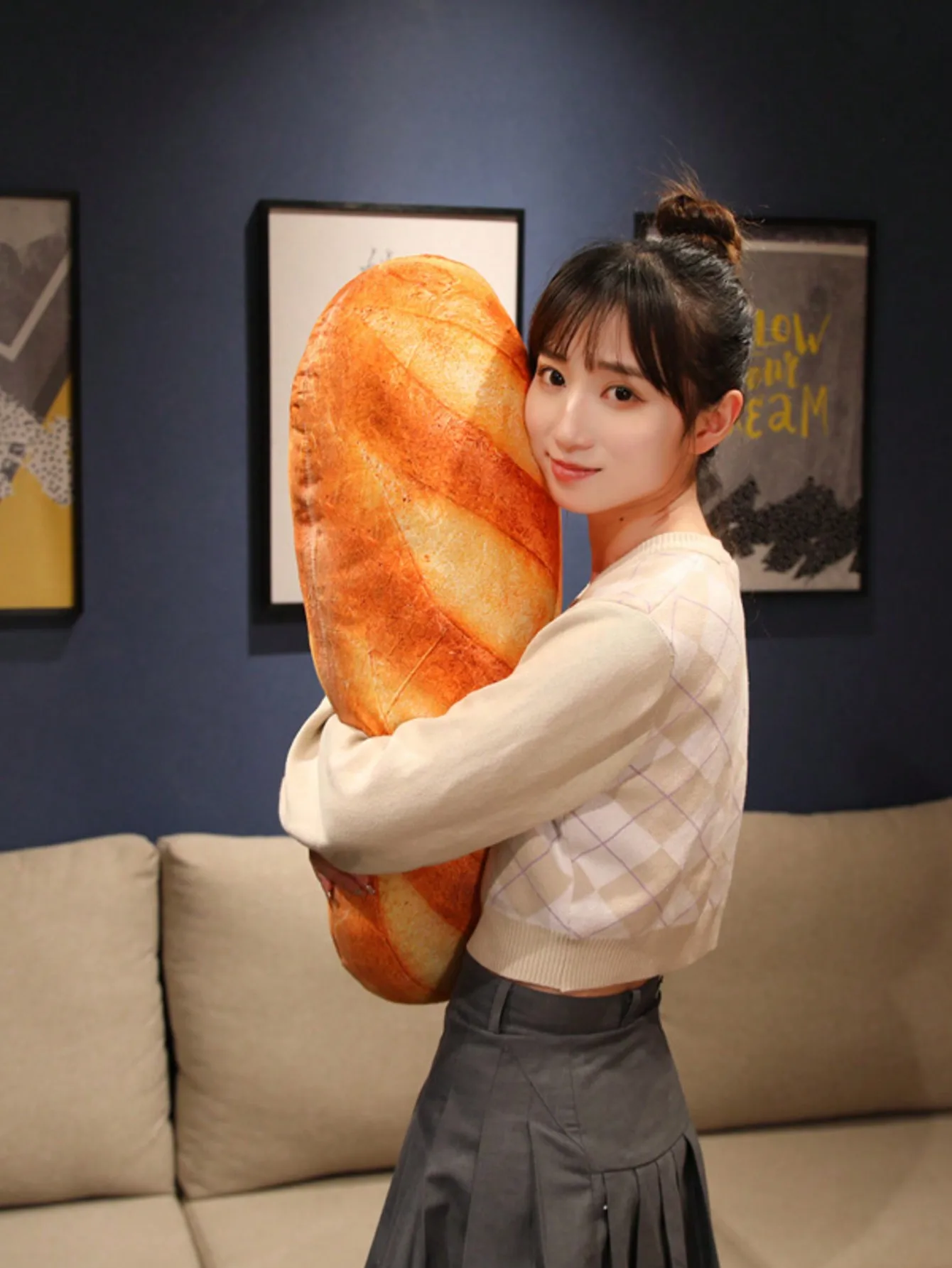 Giant Plush Bread Pillow, Soft Butter Toast Bread Shaped Cushion, Lumbar Pillow, Filled, Home Decor Holiday Gift