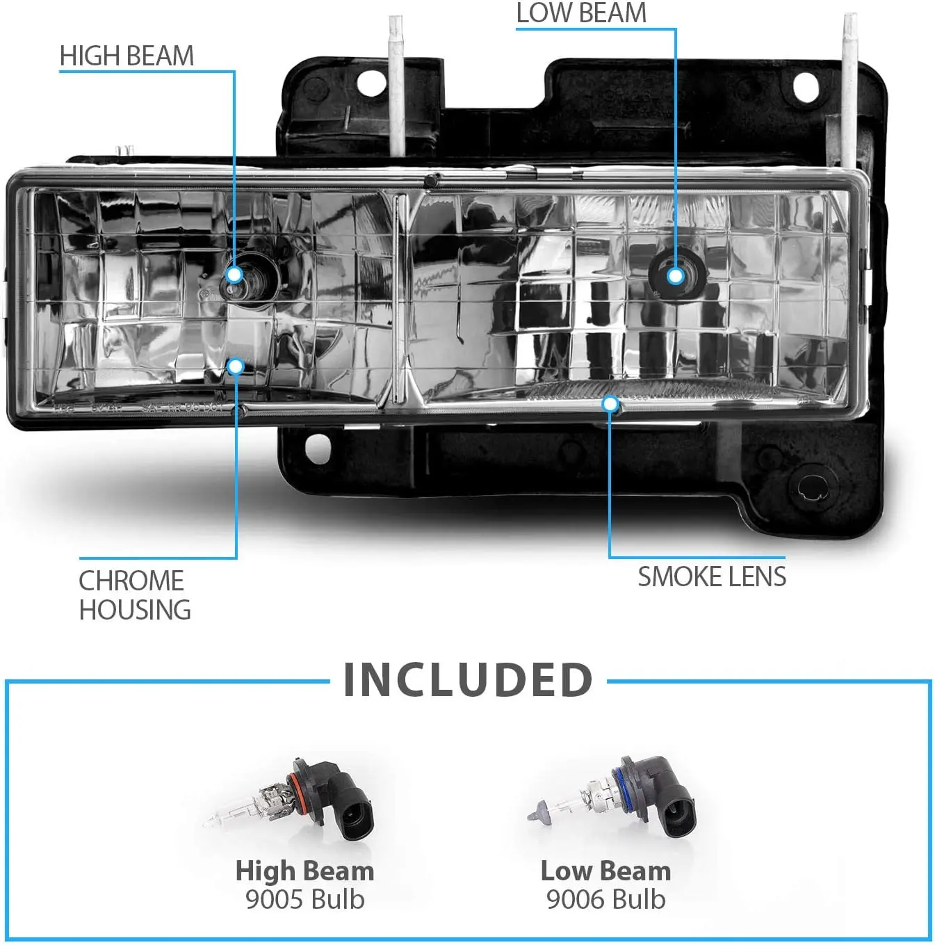 زوج المصابيح الأمامية OBS الكريستالية الدخانية لشاحنة كاملة الحجم 88-02 Chevy GMC Pickup - جانب الركاب والسائق #4