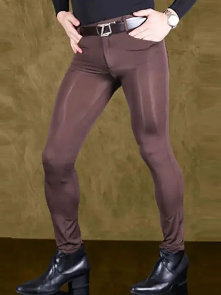 M-3XL haute élastique glace soie Jean crayon Pantalon collants hommes Leggings Transparent Sexy Pantalon Spodnie Joggers Clubwear
