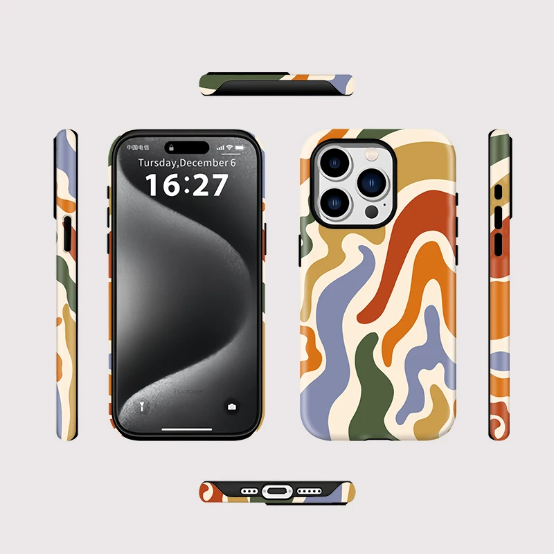 Fcicicase Hülle für iPhone 11, 12, 13, 14, 15, 16 Pro Max Plus Streifenmalerei für Magsafe Matte magnetische kabellose Ladeabdeckung