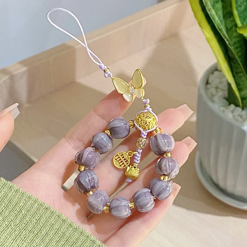 with Fengxing Temple Wenchuang Twilight Purple Glass Lotus Mobile Phone Pendant Butterfly Cheongsam Overlapping-Weight Chinese S