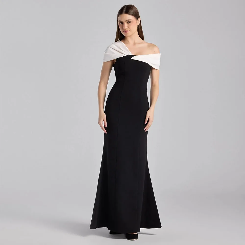 

Elegant Straight Evening Dresses Women Customized Asymmetrical Off the Shoulder Jersey Floor Length Formal Occasion Prom Gowns