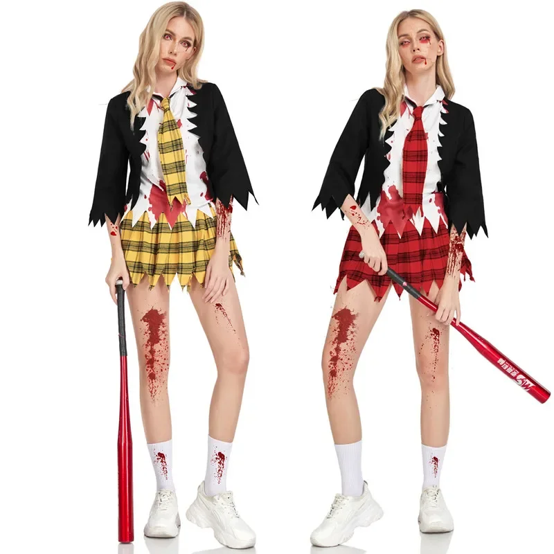 

Horror Campus Zombie Cosplay Halloween Costume Bloody School Uniform Dress Up Women Girl Halloween Carnival Party Fancy Clothing