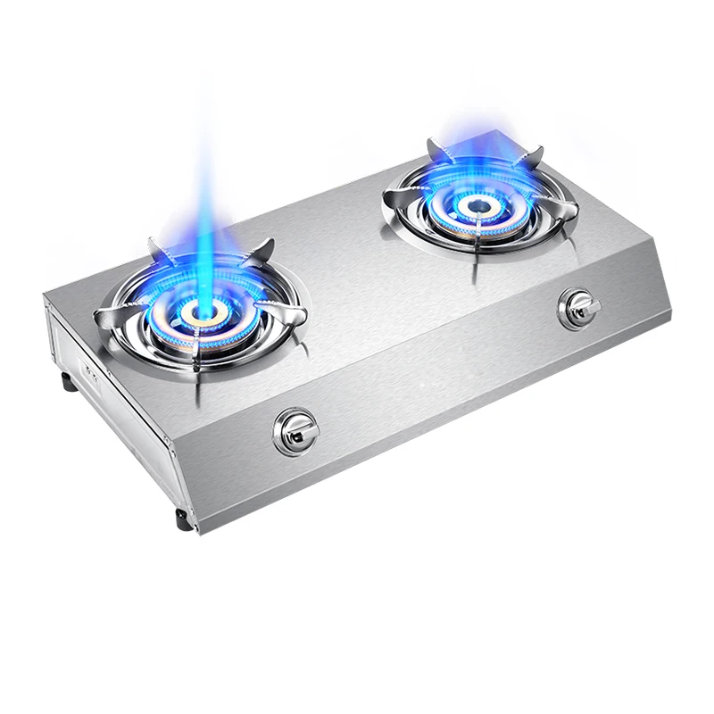 Gas Double Stove Desktop Nine-chamber Fierce Fire Stove Old-fashioned Stainless Steel Double Stove Liquefied / Natural Gas