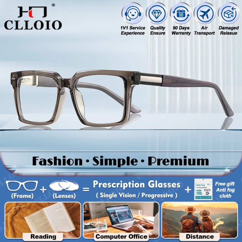 

CLLOIO Fashion Men Square Optical Myopia Photochromic Glasses Anti Blue Light Progressive Office Prescription Reading Eyeglasses