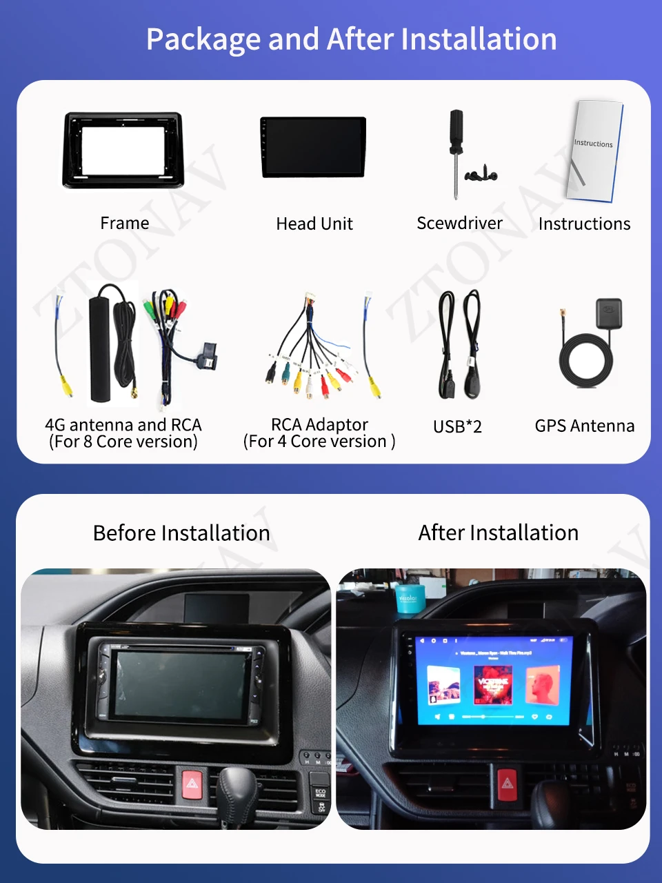 Carplay Car Radio Stereo For Toyota Noah R80 2014 - 2020 Car Media Player Android Screen GPS Navi Carplay Support 360 Camera