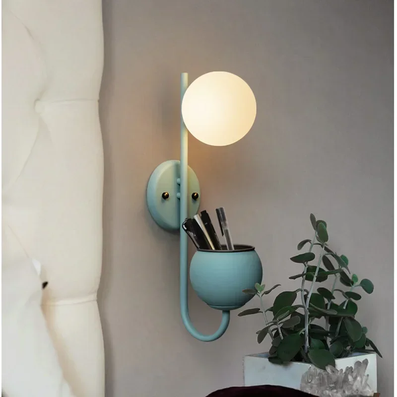 

SANDYHA Creative Nordic Wall Sconce LED Lamp for Bedroom Living Room Plant Kids Glass Ball Fixture Home Decor Lighting
