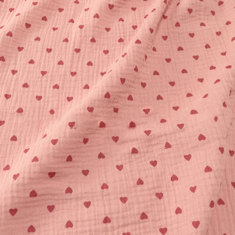 15 colour Soft Heart Print Cotton Sewing Fabric Crepe Double Layer Gauze Cloth Cotton Skirt Pajama Cotton Fabric 100x135cm