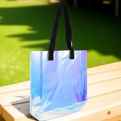PVC iriserende regenboog draagtas waterdichte handtas met comfortabele handgrepen grote capaciteit voor strandsport winkelen cadeau