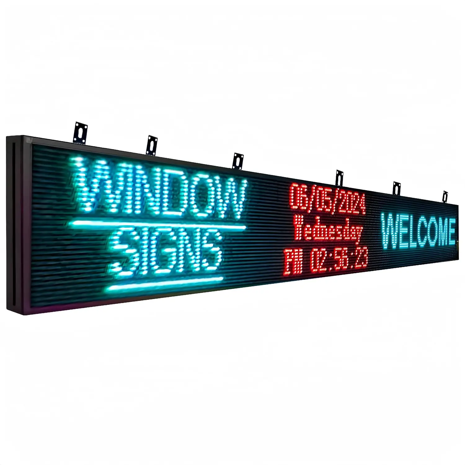 

P10 Semi-Outdoor Programmable Scrolling LED Sign WiFi Control LED Digital Display Screen Message Board, RGB 115’’x14’’ Open Sign