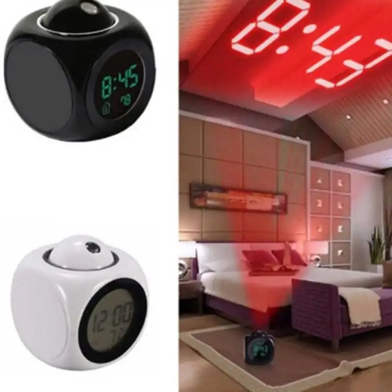 Horloge de projection multifonction avec lumière LED, alarme vocale, horloge numérique de projection pour la maison, la chambre à coucher, le bureau, la décoration