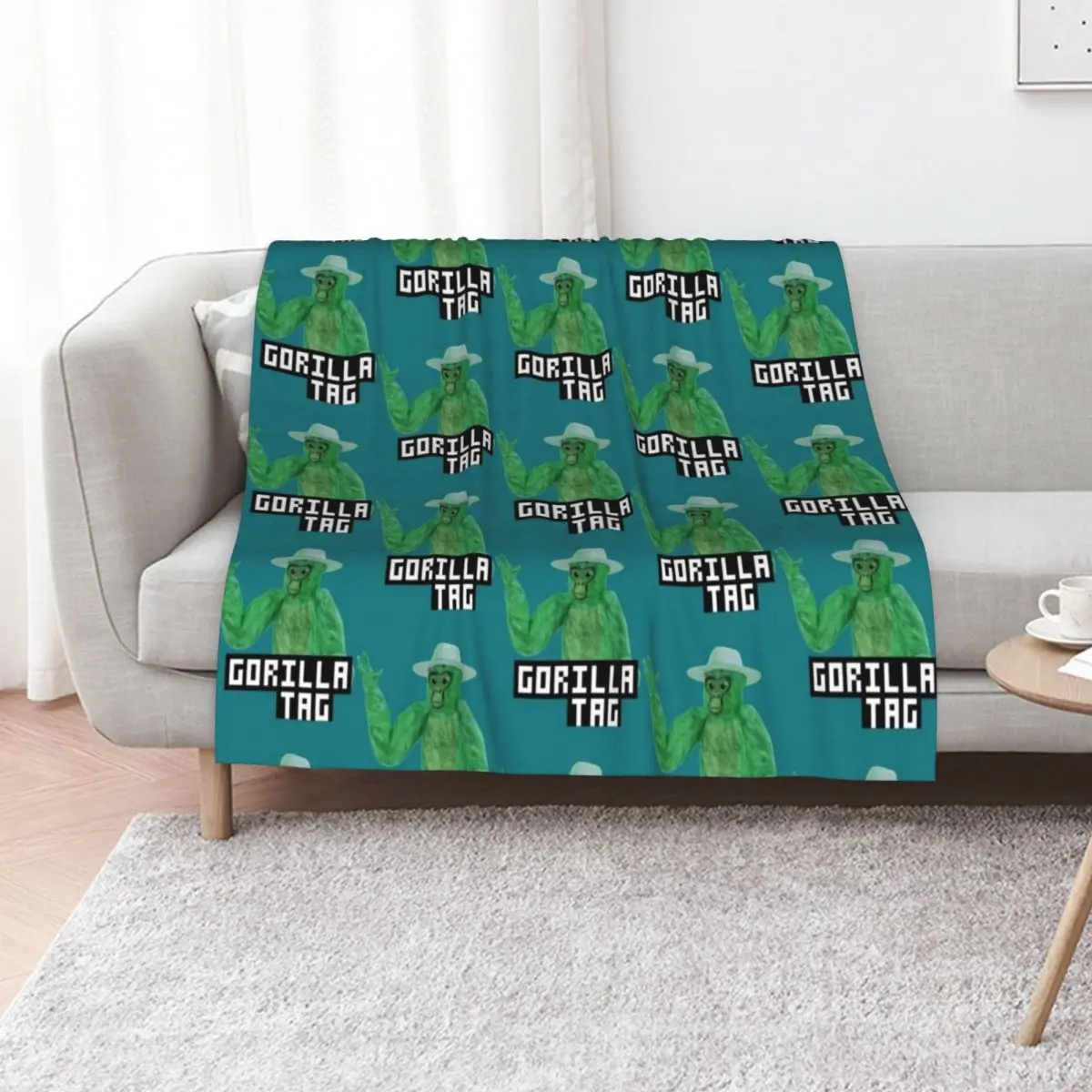 

Gorilla Tag Green Gorilla Hat Throw Blanket Thermals For Travel Summer Plaid Soft Plush Plaid Blankets