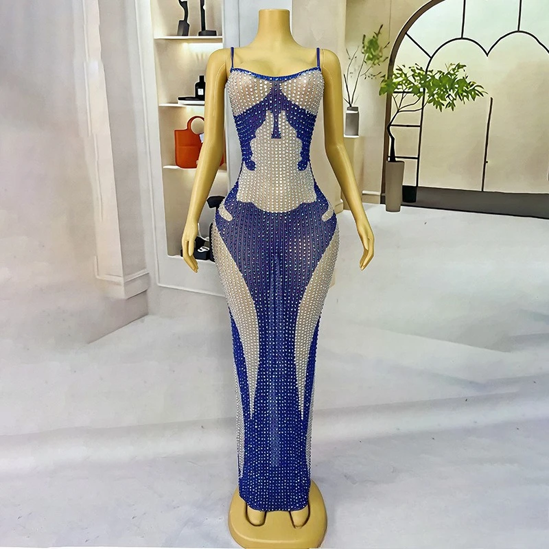 Falda Sexy De cola De pez con tirantes finos y diamantes De imitación, vestido De noche para presentador De reunión anual De la empresa, modelo para espectáculo De coches, batas De velada