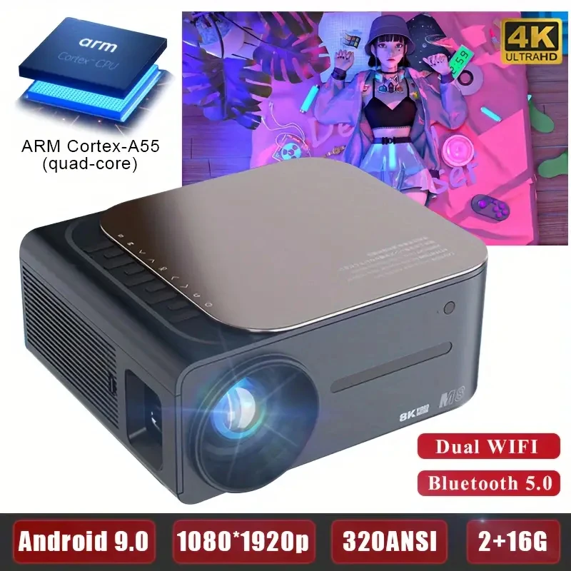 Full HD 1080P Projector WiFi BT5.0 LED 2K 4K 8K Video Movie Beam Auto Focus Android 9 Smart Projector Home Theater Cinema Beamer