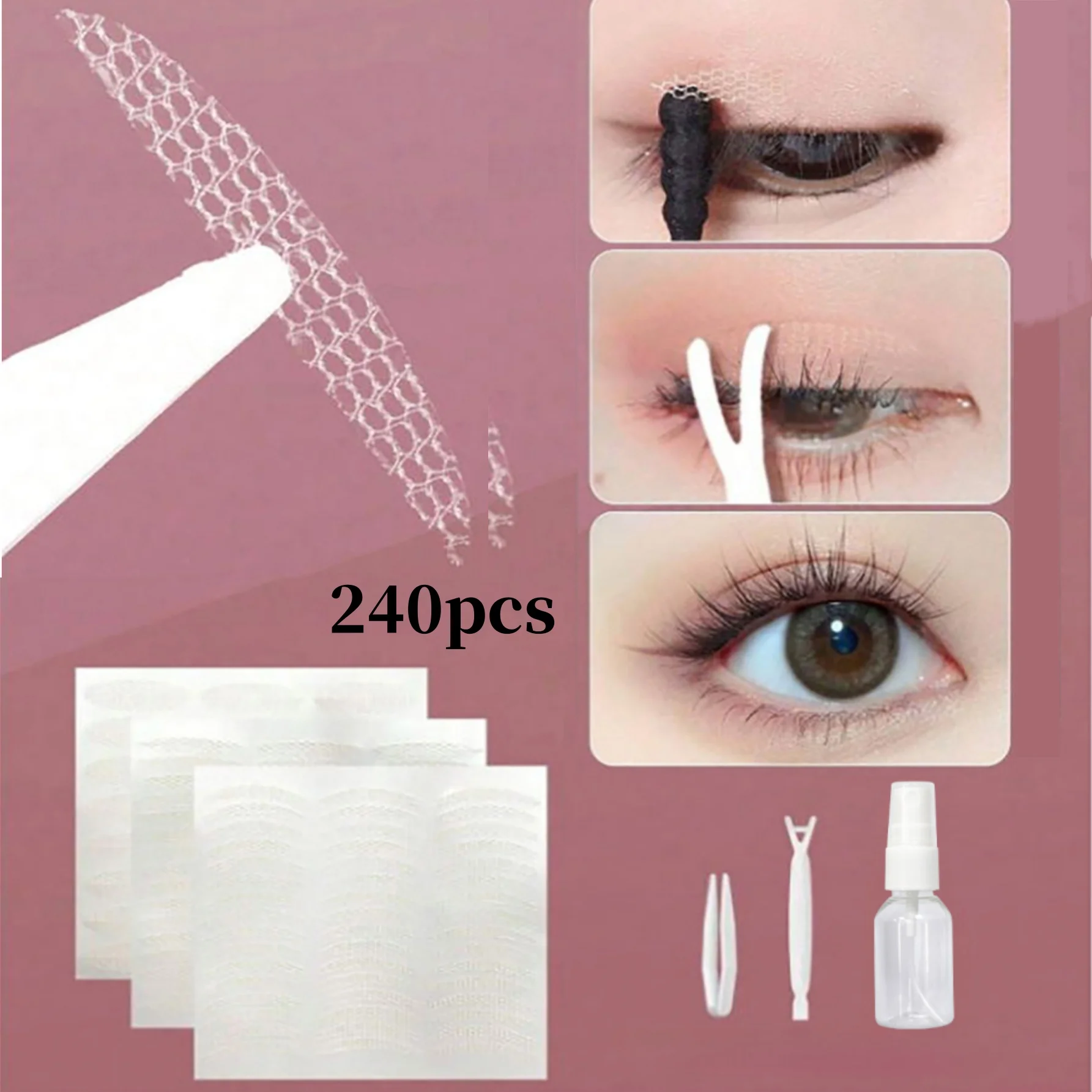 240 個まぶたステッカークリアベージュ超薄型まぶたストリップピンセット付き長持ちレースまぶたステッカーナチュラルビッグアイ用