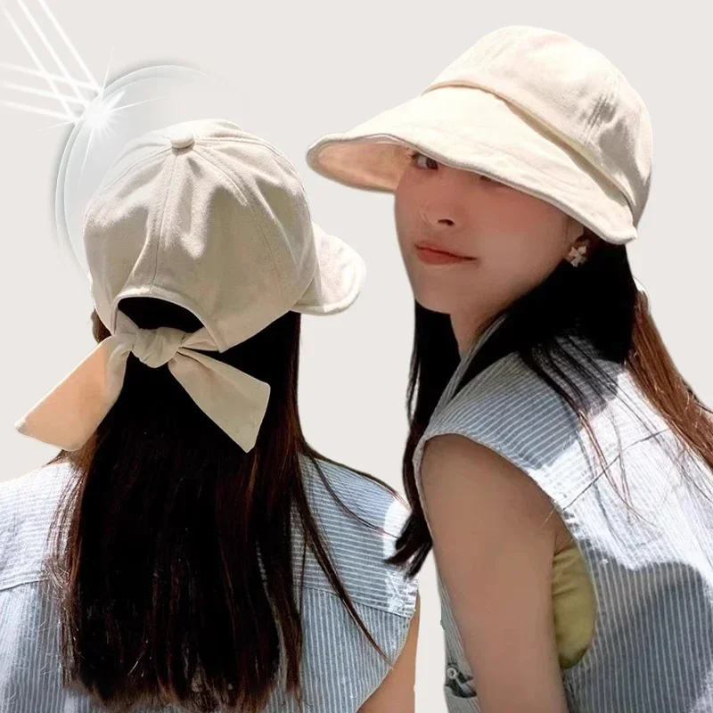 New Korean Summer Hat Big Wide Brim Women Bucket Hat Foldable UV Protection Sunscreen Beach Panama Ladies Girls Outdoor Caps