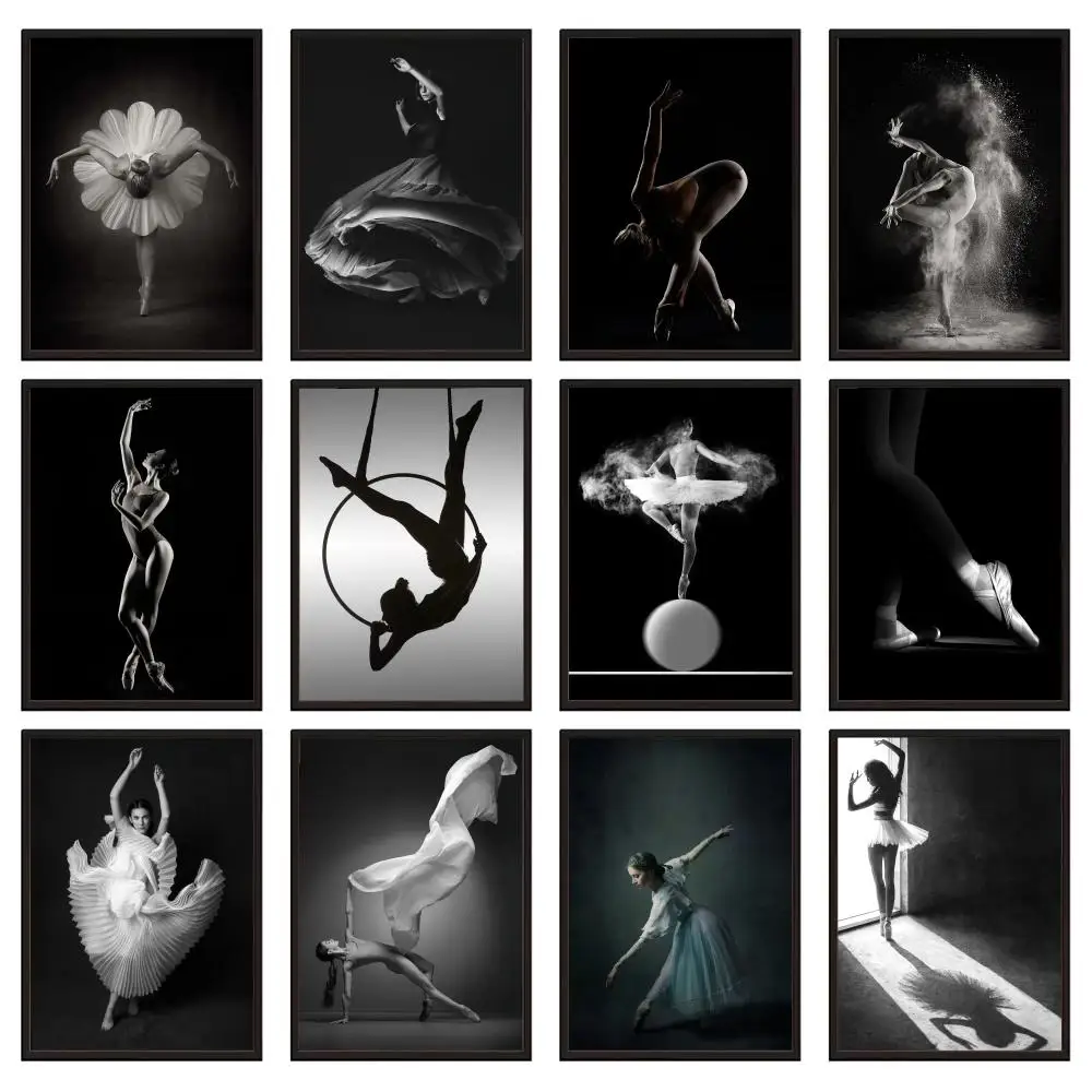 Ballet Dancers Black and White Painting Calligraphy Canvas Poster Art for Bedroom Living Room Home Decor Wall Decoration Decals