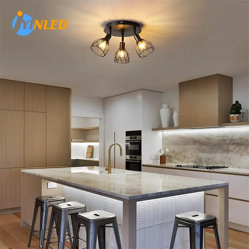 

Bedroom E14 3 Llights Modern Ceiling Lamp Minimalist American Industrial Style Living Room Hallway Corridor Round Ceiling Light