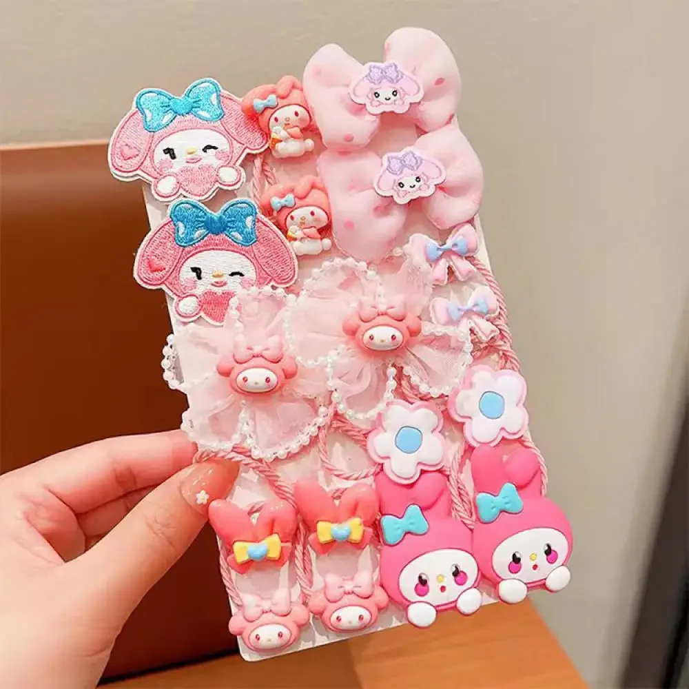 Sanrio16 sztuk/zestaw Kawaii Kuromi rozciągliwa kokardka opaska do włosów dla dzieci moja melodia podwójny kucyk skórzana opaska akcesoria do włosów